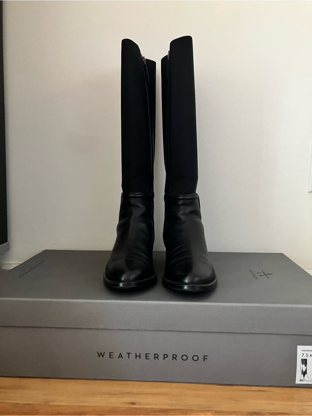 Aquatalia Weatherproof made in Italy. Tall Black Boots , textile stretch upper